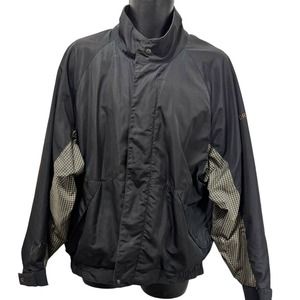 Foot Joy DryJoy Men’s Large Black w Tan Herringbone Windbreaker Rain Golf Jacket